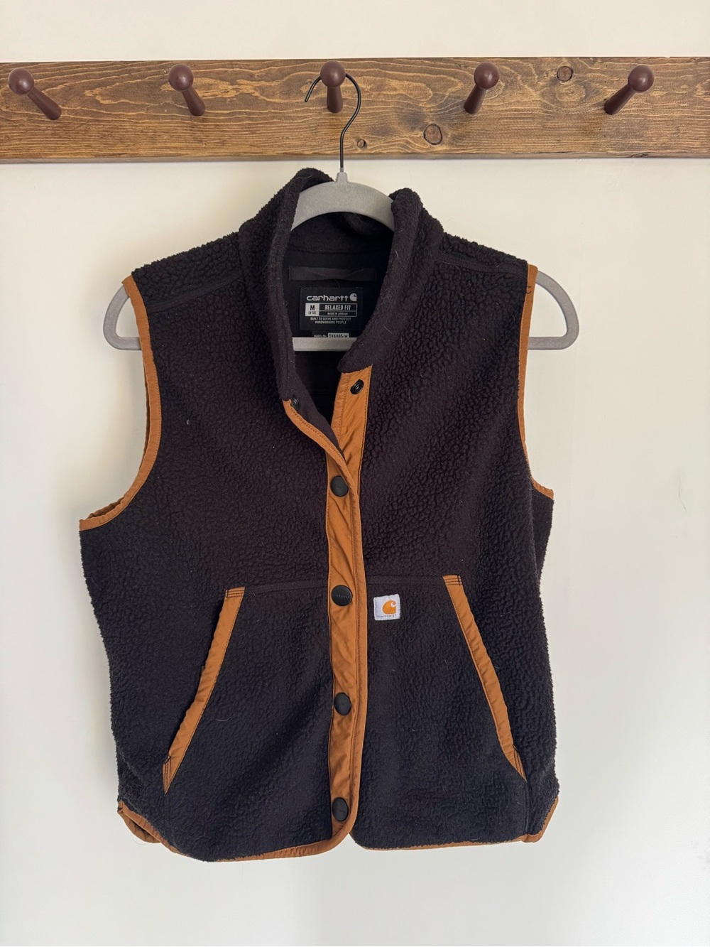 Carhartt Black Relaxed Fit Fleece Jacket with Brown Trim